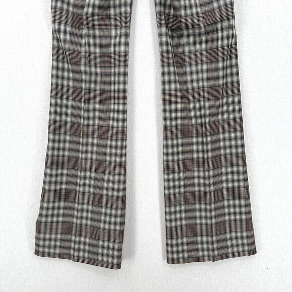 THEORY Demitria Pants Womens 0 Brown Black Plaid Wool Flare Leg Mid Rise Stretch - Picture 9 of 16